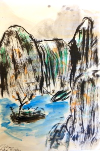 Chinese Ink and Watercolor Landscape by Makai